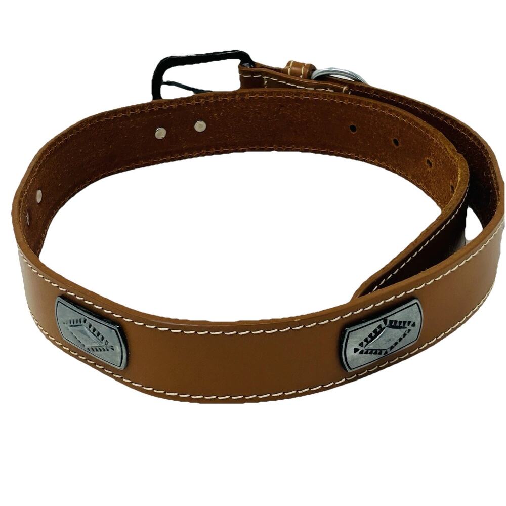 Cipriani Brown English Saddle Leather Belt M 1" Silver Buckle Accents‎